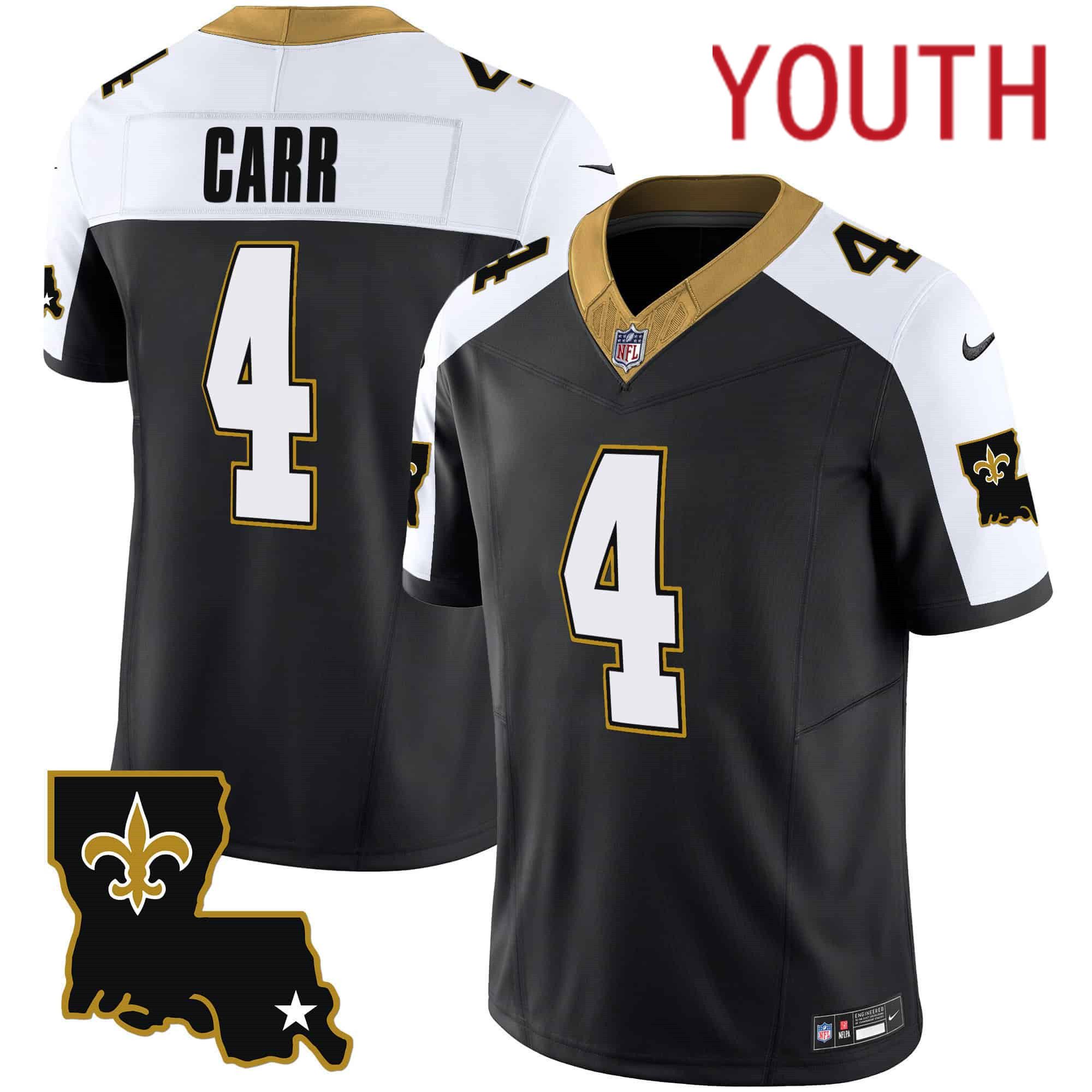 Youth New Orleans Saints #4 Carr Black 2024 Nike 1987 Legacy Vapor Limited NFL Jersey->youth nfl jersey->Youth Jersey
